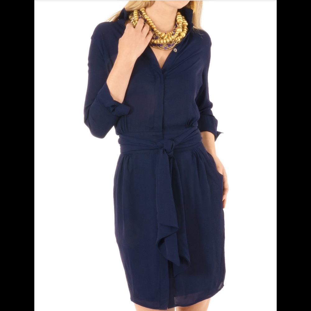 🎉HP🎉Gretchen Scott Blouson Dress Navy NWT